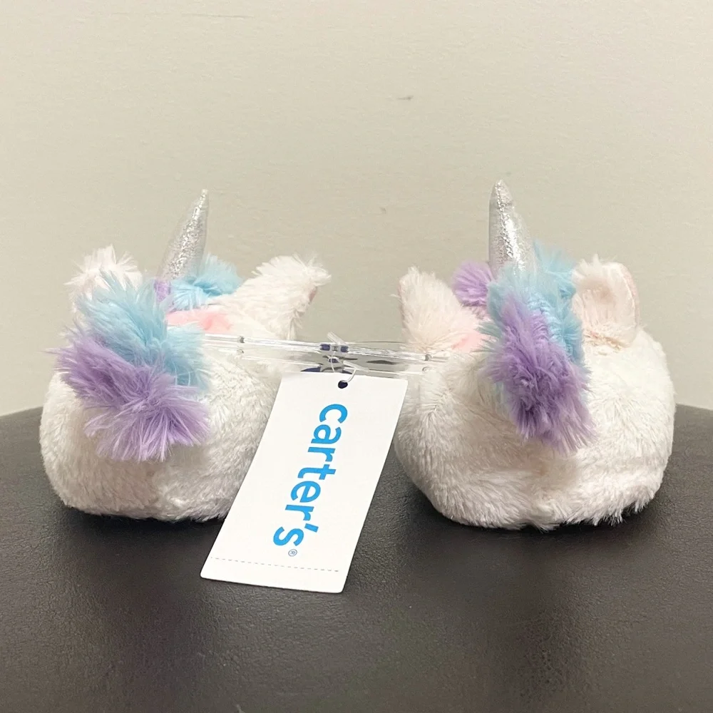 Carters White Pink Faux Fur Grace Unicorn Slippers NWT XS Toddler Girls 3/4 3 4